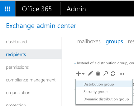 Office 365 Exchange Distro Group