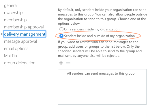 Office 365 Exchange Distro Group - Delivery Management